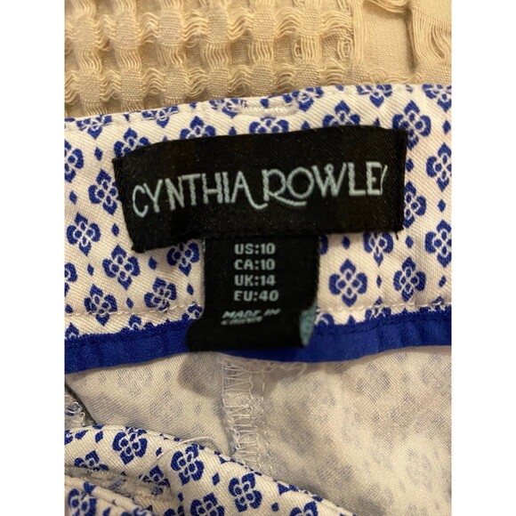 Cynthia Rowley Blue & White Pattern Stretchy Pants Size 10 Zip Front - Picture 7 of 12